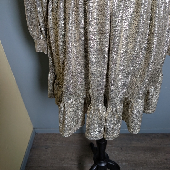 Skies Are Blue Gold Ruffled Wrap Mini Dress Women's Size Small - Picture 7 of 16